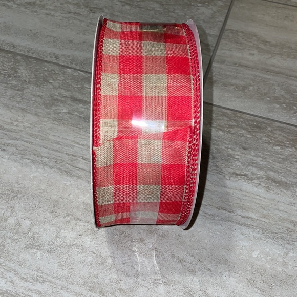 Celebrate it Tan And Red Buffalo Check Christmas Wired Ribbon - Picture 2 of 10